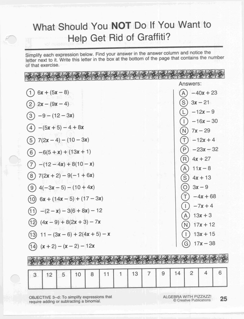 Algebra With Pizzazz Page 22 Answers - Tutordale.com In Double Cross Math Worksheet Answers